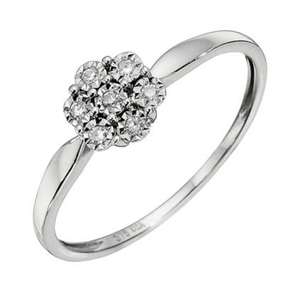 9ct White Gold Diamond Cluster Ring.