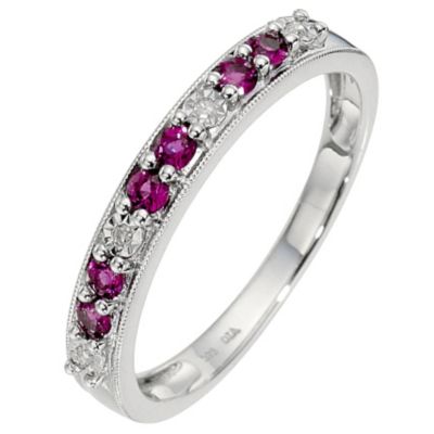 9ct White Gold Diamond and Ruby Ring