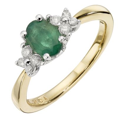 9ct Yellow Gold Emerald and 0.18 Carat Diamond