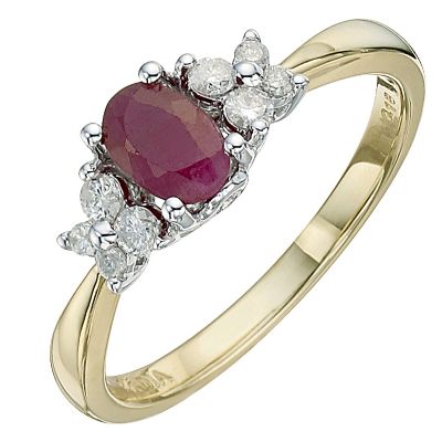 9ct Yellow and White Gold Ruby and Diamond Ring