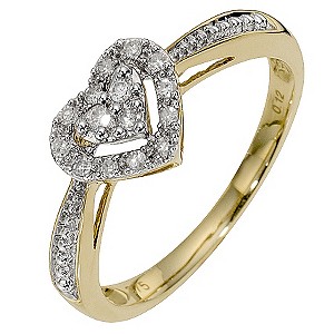 9ct Yellow Gold Diamond Heart Cluster Ring