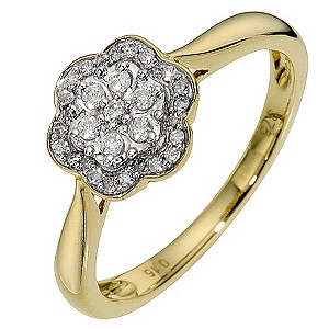 9ct Yellow Gold Flower Cluster Diamond Ring