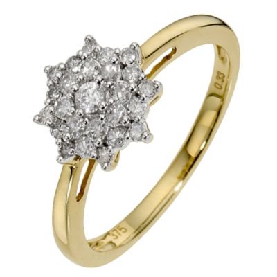 9ct Yellow Gold Third Carat Diamond Cluster Ring.