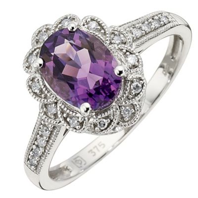 9ct White Gold Amethyst 