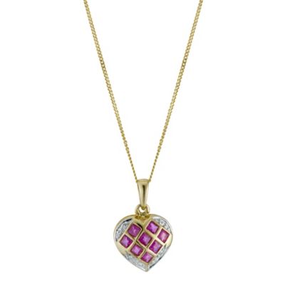 9ct yellow gold ruby heart pendant - Product number 8687447