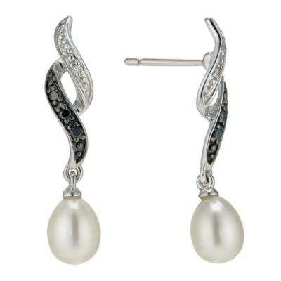9ct white gold black & white diamond pearl earrings - Product number 8687587