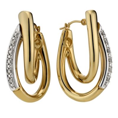 9ct yellow gold diamond set hoop earrings - Product number 8690626