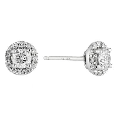 9ct white gold half carat diamond halo stud earrings - Product number 8690782