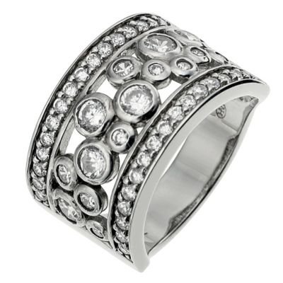 Silver & Platinum Plated Cubic Zirconia Wide Ring - Size N - Product number 8691274