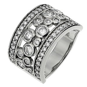 Silver & Platinum Plated Cubic Zirconia Wide Ring - Size P