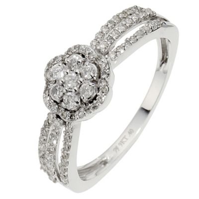 9ct White Gold Diamond Flower Cluster Ring