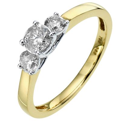 18ct Yellow Gold 2/3 Carat Diamond 3 Stone Ring