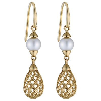 9ct yellow gold cage & pearl drop earrings - Product number 8705763