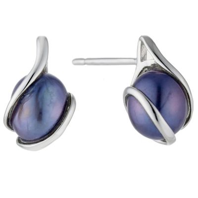 9ct white gold wrap black cultured freshwater pearl earrings - Product number 8705828