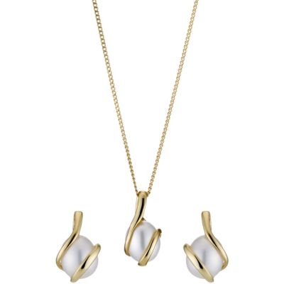 9ct yellow gold pearl earring & pendant set - Product number 8706115