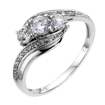 9ct white gold cubic zirconia trilogy ring