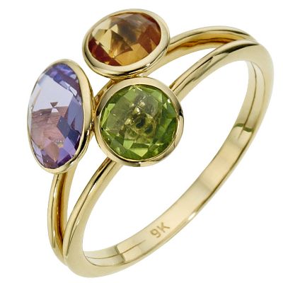 9ct yellow gold 3 colour stone ring - Product number 8707723