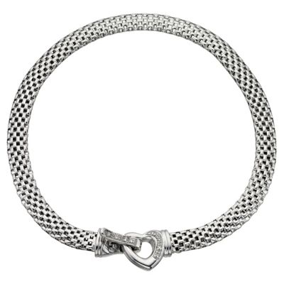 9ct white gold mesh and diamond heart bracelet - Product number 8707960