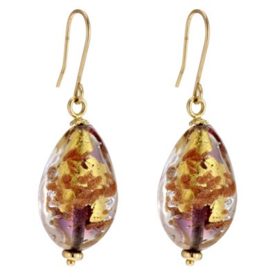 9ct yellow gold lilac Venetian glass drop earrings - Product number 8708436