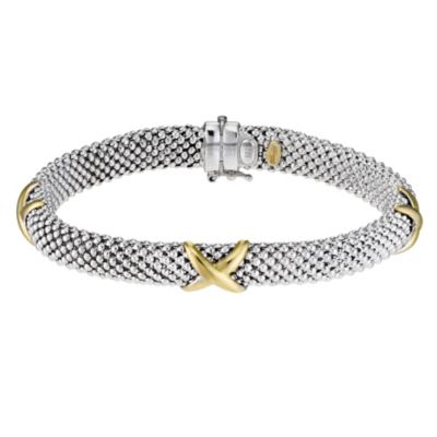 9ct yellow gold and silver 3 kiss bracelet 7.5" - Product number 8708452
