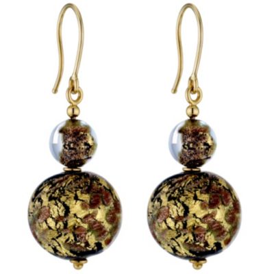9ct yellow gold brown Venetian glass ball drop earrings - Product number 8710600