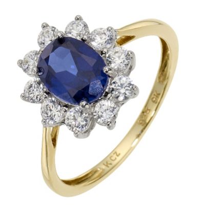 H.Samuel - 9ct Yellow Gold & Silver Created Sapphire Cluster Ring 