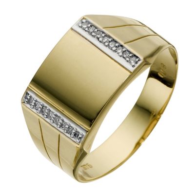 H Samuel Mens 9ct Yellow Gold Diamond Square Signet