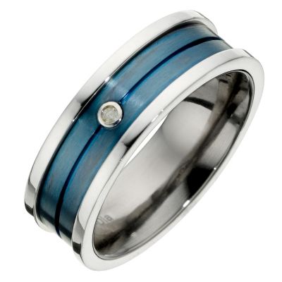 Tioro Men's Titanium Blue Diamond Set Ring - Product number 8715831