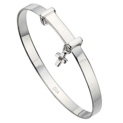 Children's silver diamond cross charm bangle - Product number 8717370