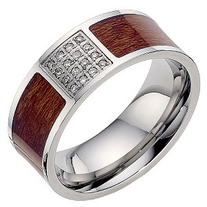 Men's stainless steel diamond & wooden ringMen's stainless steel diamond & wooden ring