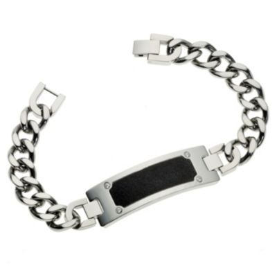 Stainless Steel & Black Cubic Zirconia ID Bracelet - Product number 8718385