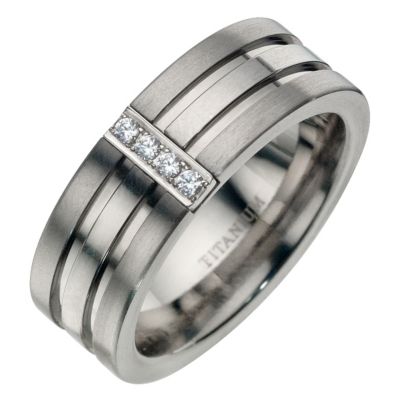 Titanium Diamond  Double Groove Ring - Product number 8718687