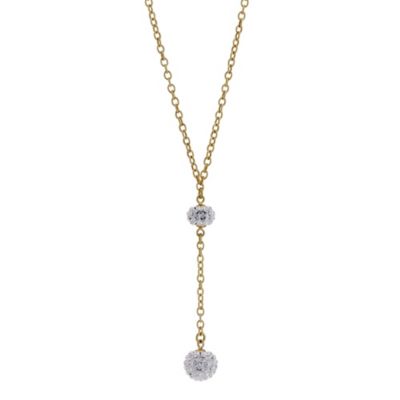 H Samuel 9ct Yellow Gold Two Crystal Glitter Ball Necklace
