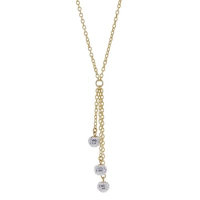 9ct Yellow Gold Three Crystal Glitter Ball Necklace