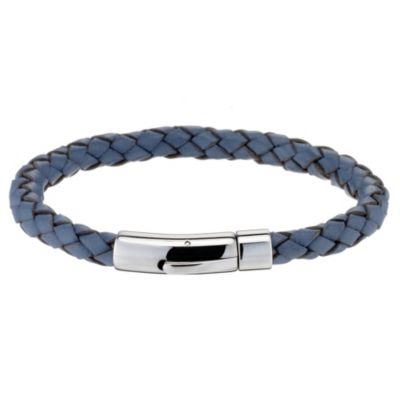 Steel and blue twist woven leather bracelet - Product number 8720959
