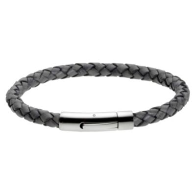 Unique men's steel & grey leather bracelet - Product number 8720967