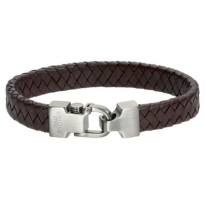 Unique men's steel & brown leather bracelet - Product number 8720975