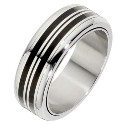 Steel and black stripy spinner ring