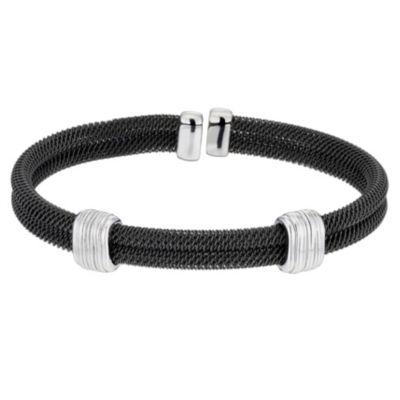 Silver & stainless steel black two row mesh bangle - Product number 8724474