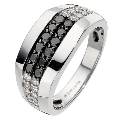 Silver diamond & black diamond ring - Product number 8725578