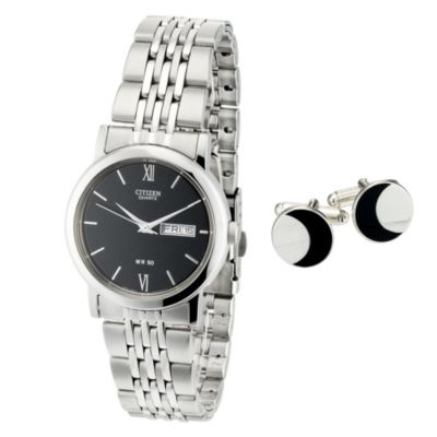 Citizen Men's Stainless Steel Bracelet Watch With Cufflinks