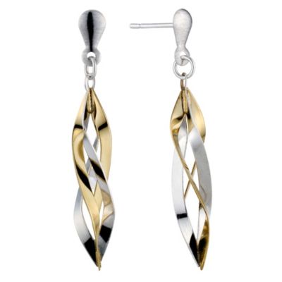 Silver and 9ct Yellow Gold Twist Drop Earrings