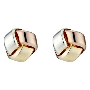 9ct Three Colour Gold Medium Knot Stud Earrings