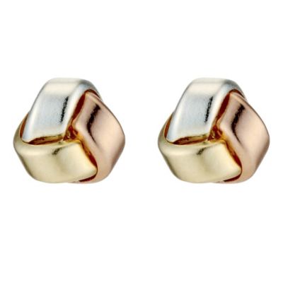 9ct Three Colour Gold Small Knot Stud Earrings - Product number 8727554