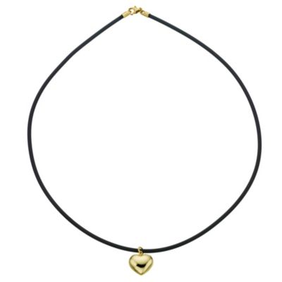 H Samuel 9ct Yellow Gold Puff Heart Pendant and Rubber