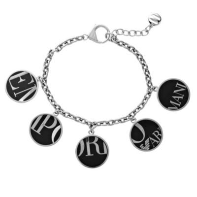 Armani ladies' black & stainless steel logo charm bracelet. - Product number 8740615