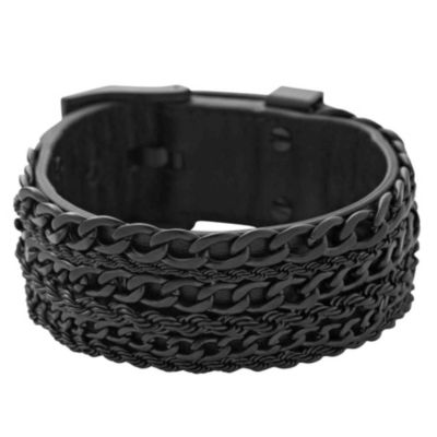 Armani men's black leather buckle cuff - Product number 8740712