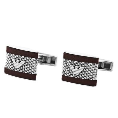 Armani black leather and stainless steel mesh cufflinks - Product number 8740720