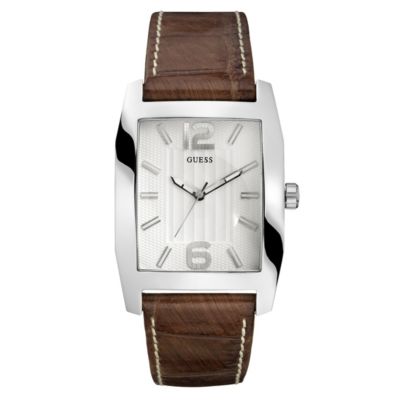 Guess Men's White Dial Brown Strap WatchGuess Men's White Dial Brown Strap Watch