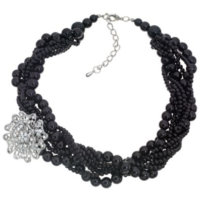 Black Multi Pearl Diamante Strand Necklace.